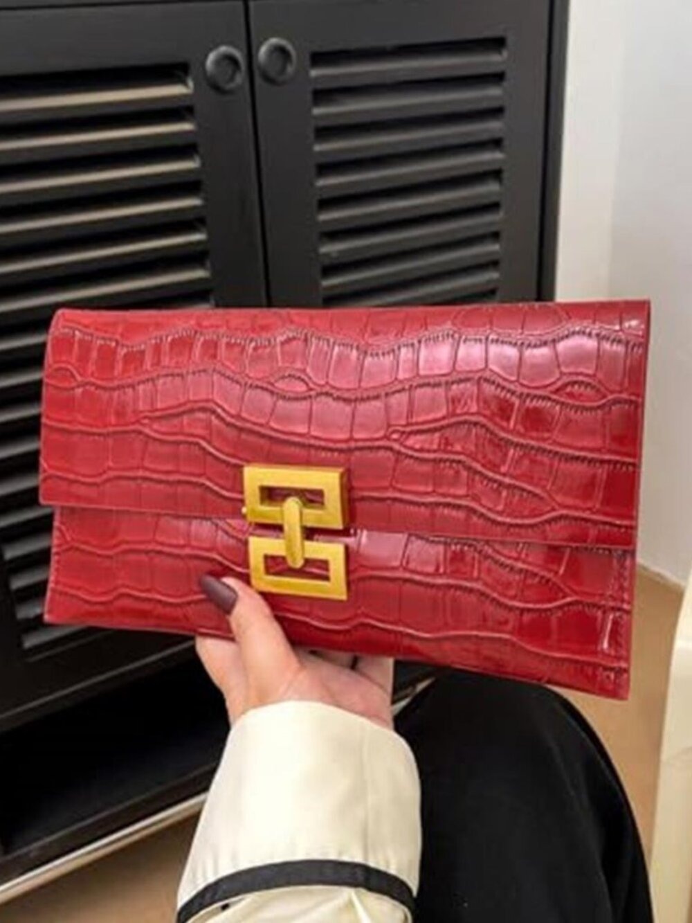 Women Red Envelope Clutch Evening Bag Faux Leather